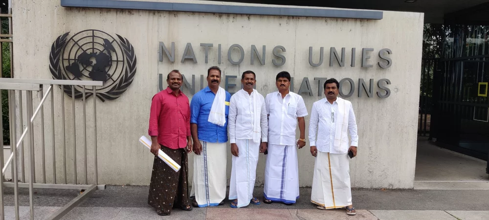 இன்று சுசர்லாந்து நாட்டிலுள்ள ஐநா சபையில் மீனவர்களுக்கு வழங்கக்கூடிய மானியங்களை நிறுத்துவது சம்பந்தமான தீர்மானத்தை எதிர்ப்பு தெரிவிக்கும் விதமாக இந்தியாவிலிருந்து மீனவப் பிரதிநிதிகள் வந்து நமது நியாயமான கோரிக்கையை ஐநா சபையில் நேற்று முன்வைத்தோம்.