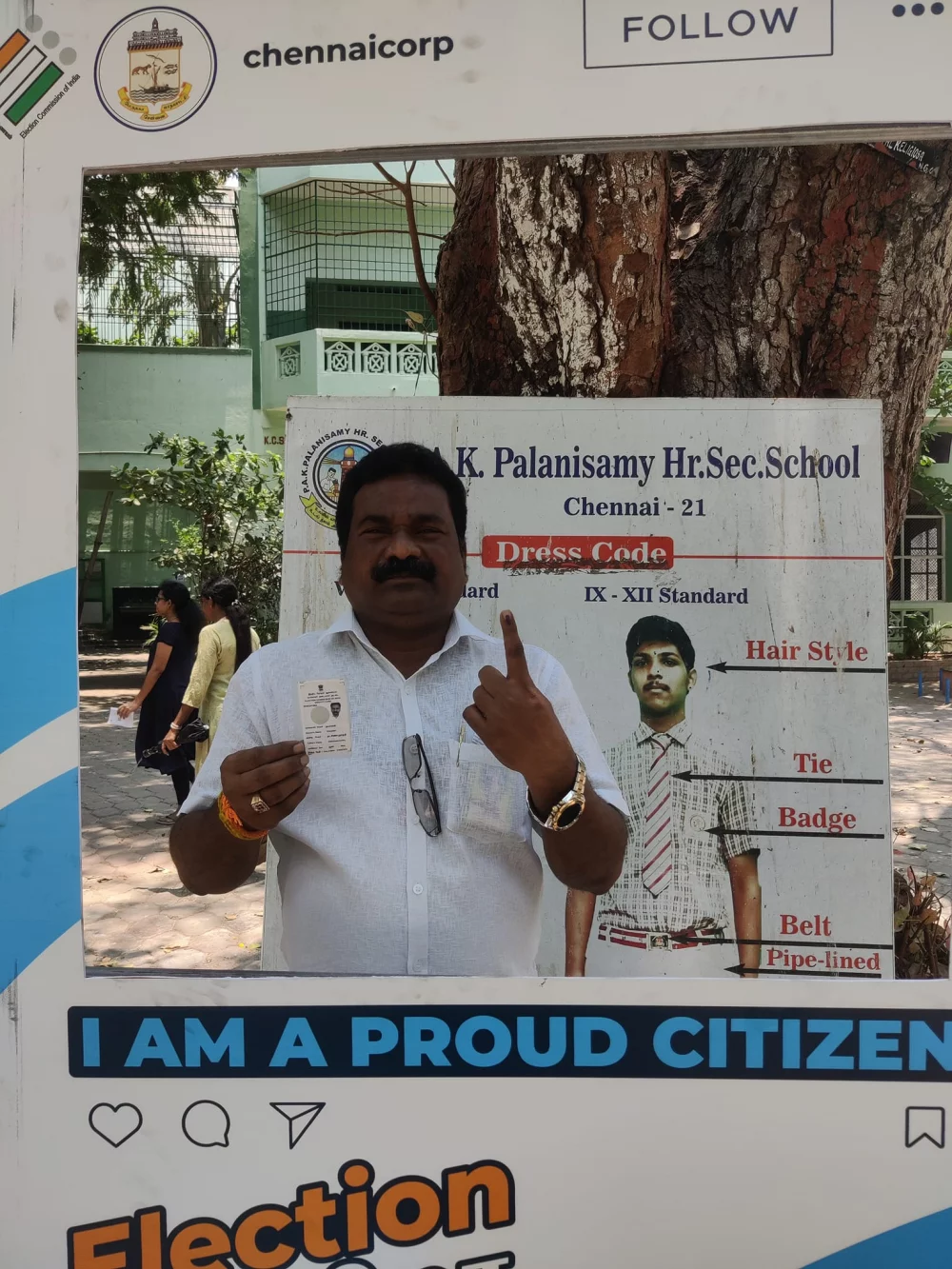 நான் வடசென்னை நாடாளுமன்ற தொகுதியில் எனது ஜனநாயக கடமையும் எனது உரிமையுமான 19/04/24 நாடாளுமன்ற தேர்தலில் என்னை மதித்து நேரில் சந்தித்து ஆதரவு கோரிய வேட்பாளருக்கு எனது வாக்கை பதிவு செய்தேன்.